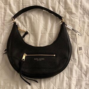 Marc Jacobs Black Leather Shoulder Bag with Gold Accents